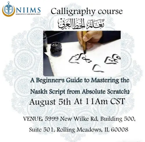 Arabic calligraphy course poster with hand
